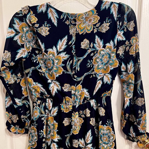 J Crew Mini Navy Blue Floral Dress 3/4 Sleeve   Size 2 - Picture 7 of 8